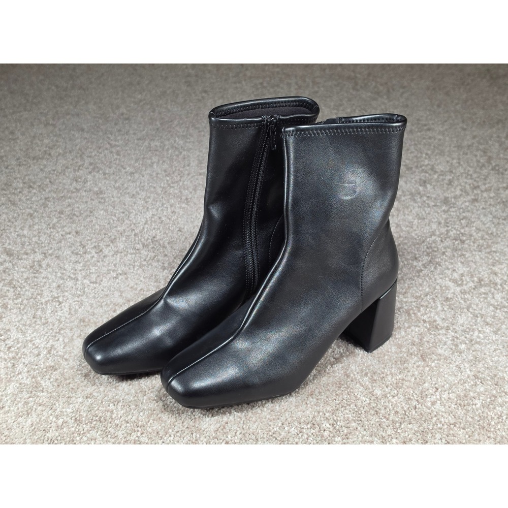 A New Day Pippa Black Square Toe Block Heel Ankle Boots Womens 7.5